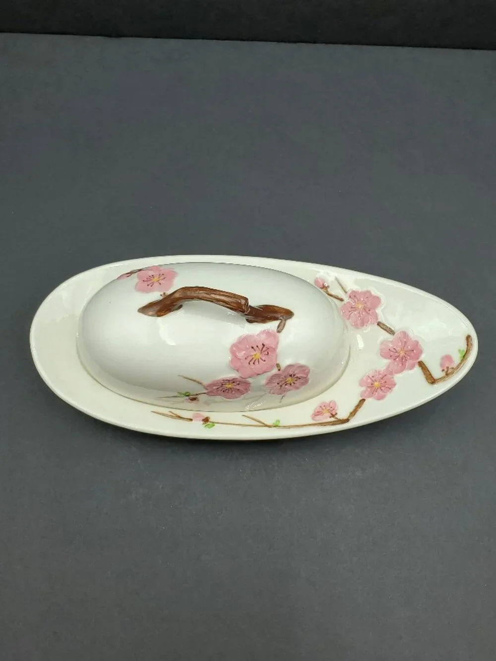 Metlox Peach Blossom Poppytrail Vernon Covered Butter Dish Lidded Butter Keeper